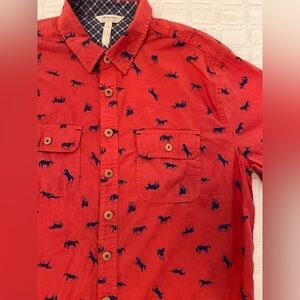 Matilda Jane x Joanna Gaines Red Horse Print Button Up Short Sleeve Shirt Small